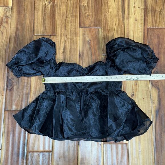 Mable Organza Black Off Shoulder Mesh Puff Sleeves Lined Witchy Goth Halloween M - Picture 10 of 11